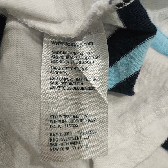 Tommy Hilfiger Boy's Medium (12/14) White‎ & Blue Striped Short Sleeve Polo - Picture 4 of 5
